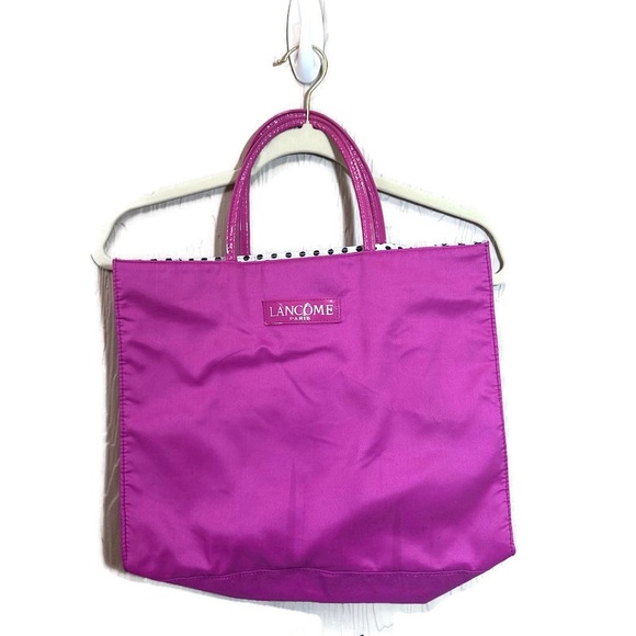 Lancome Handbags - Lancôme Like New Mauve Pink Tote Bag with Polka Dot Lining